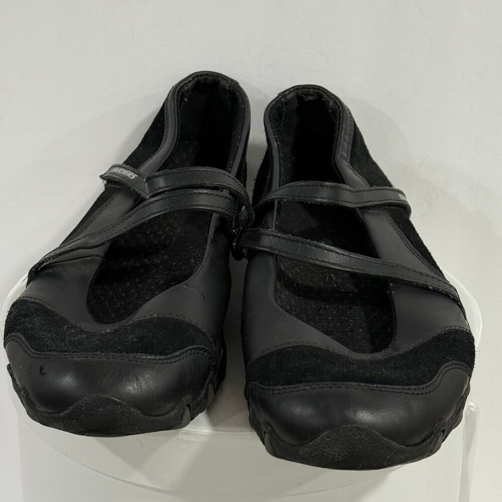 Skechers Bikers Step Up Mary Jane Leather Suede Walking Shoes Womens Sz 10 Black